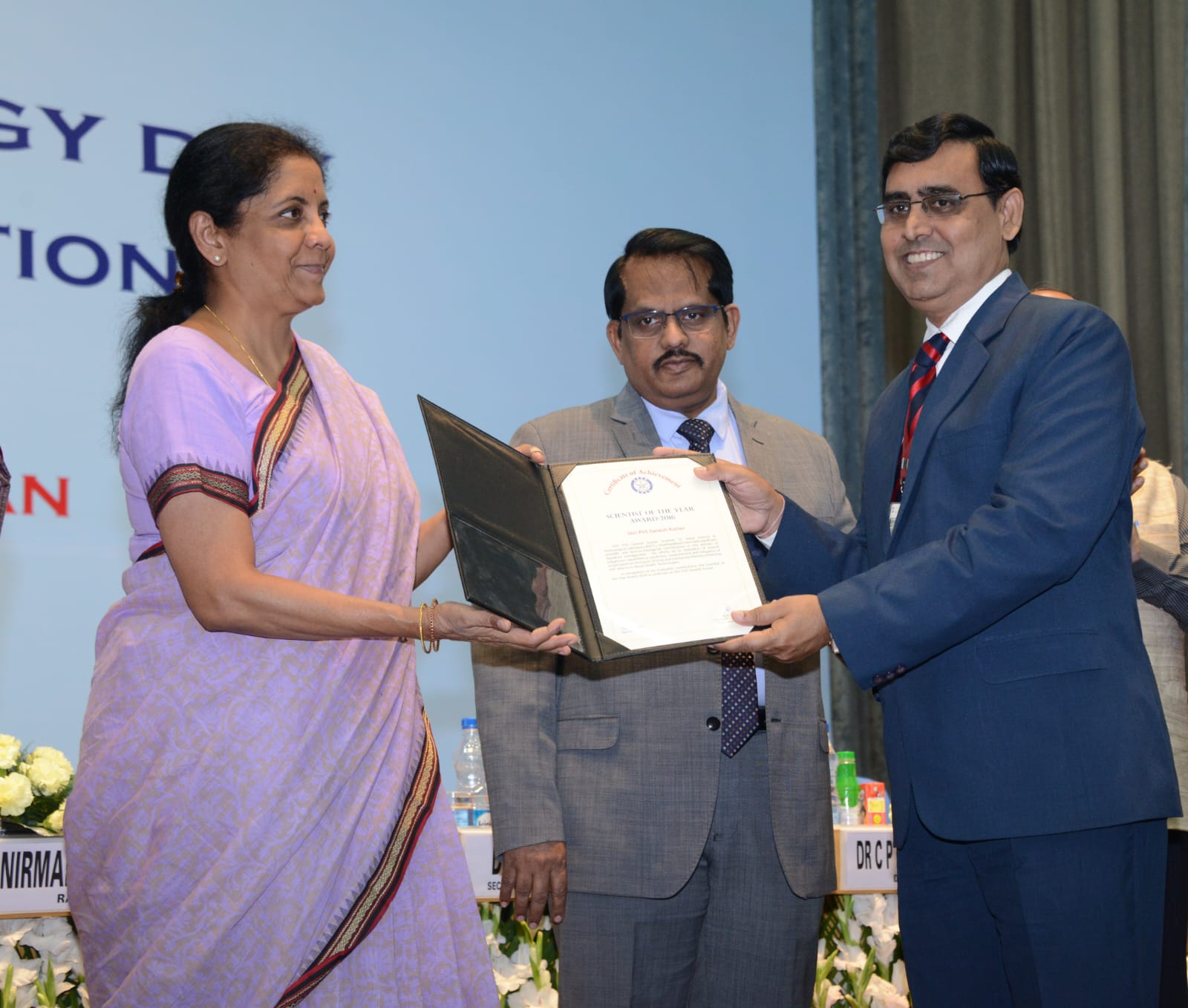 Receiving Scientist of the Year award from Defence Minister Smt Nirmala Sitharaman